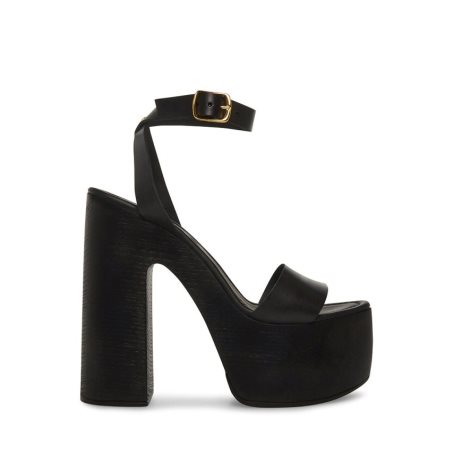 Black Steve Madden Alessia Leather Women's Heels Sandals | PH 7409I16F